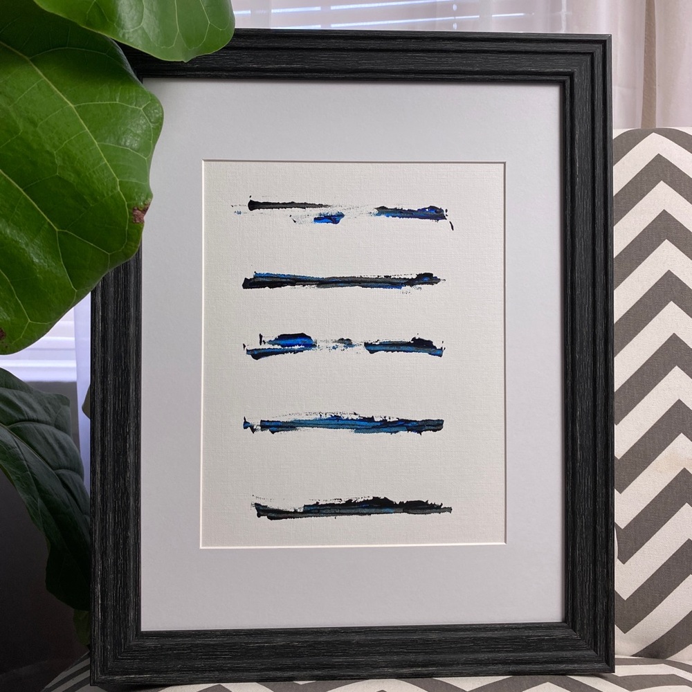 Abstract Acrylic Original Painting On Canvas Paper 9X12 Wall Art Blue Black